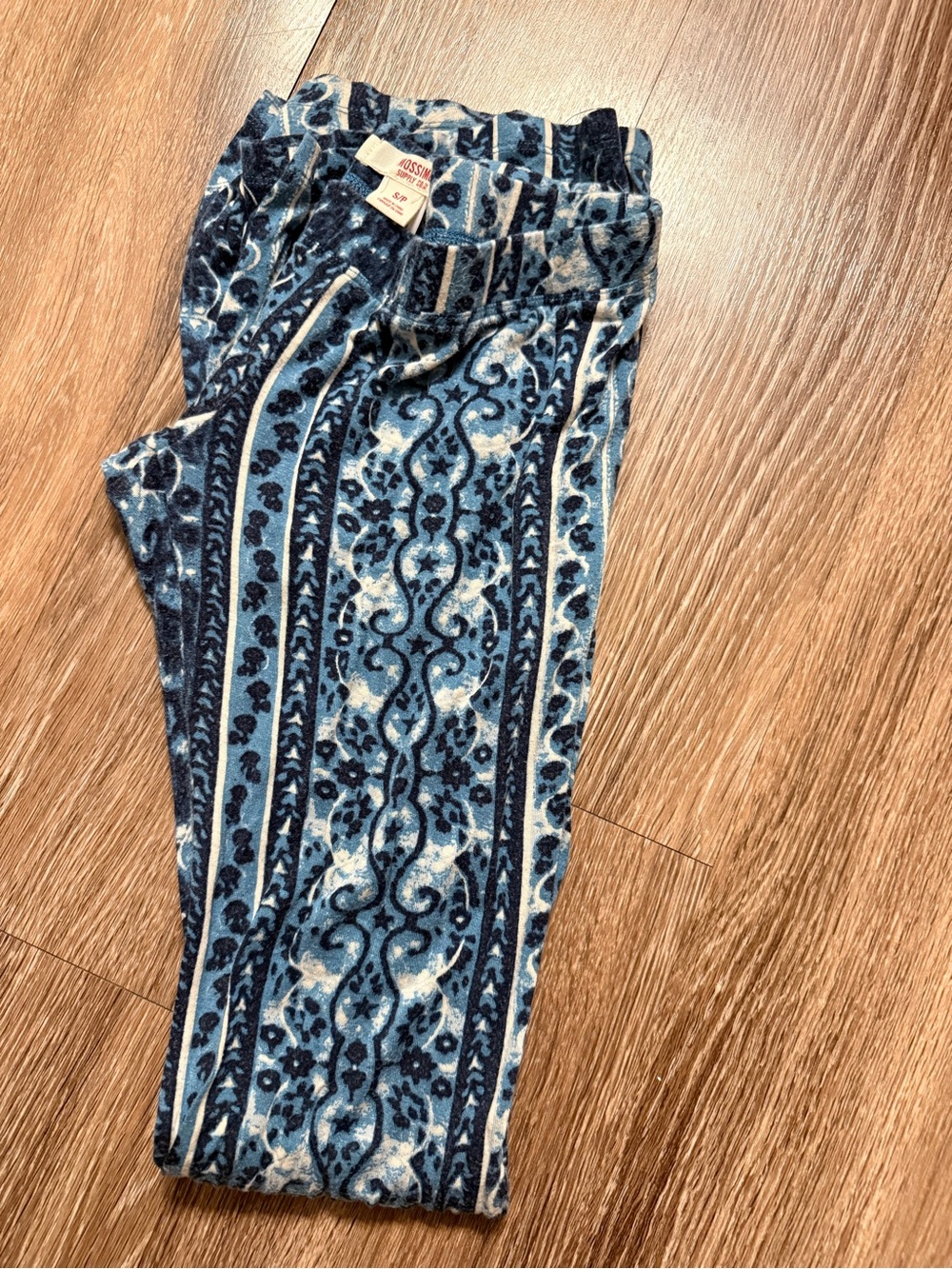 Mossimo Supply Co. Navy and Light Blue Patterned Bell Bottom Leggings Bohemian